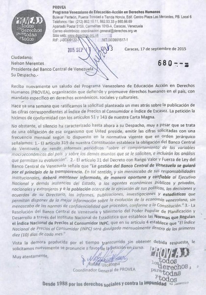 Documento consignado ante el BCV