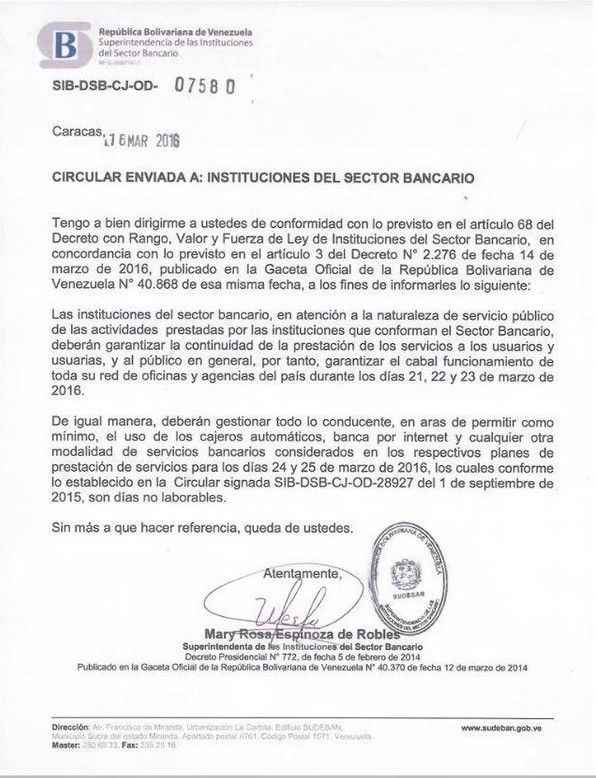 Circular Sudeban respecto a Semana Santa