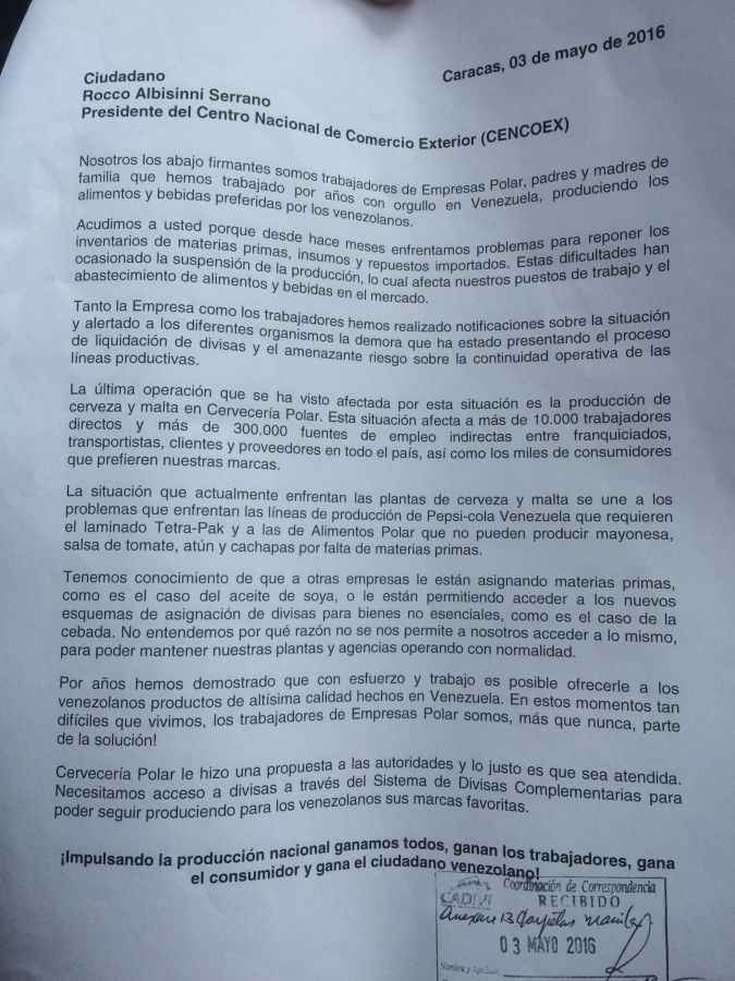 carta comunicado polar cenxoex
