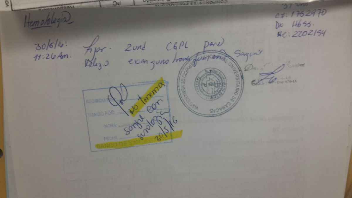 Aviso de Banco de Sangre: No tenemos sangre con serología 