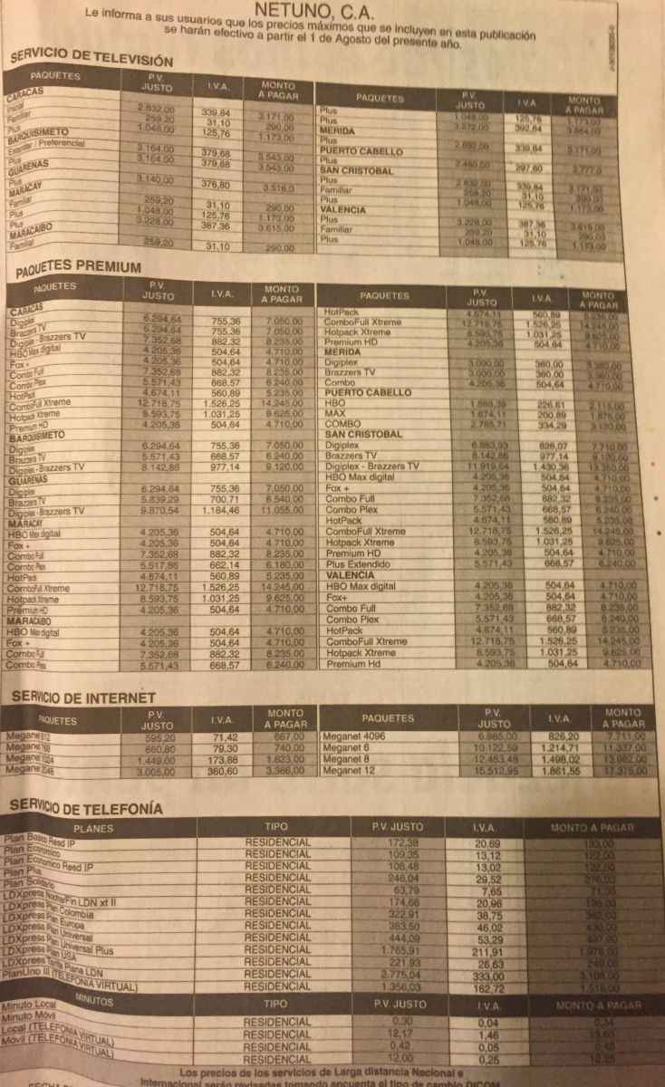 Nuevos precios de internet y televisión por cable. Foto: El Estímulo