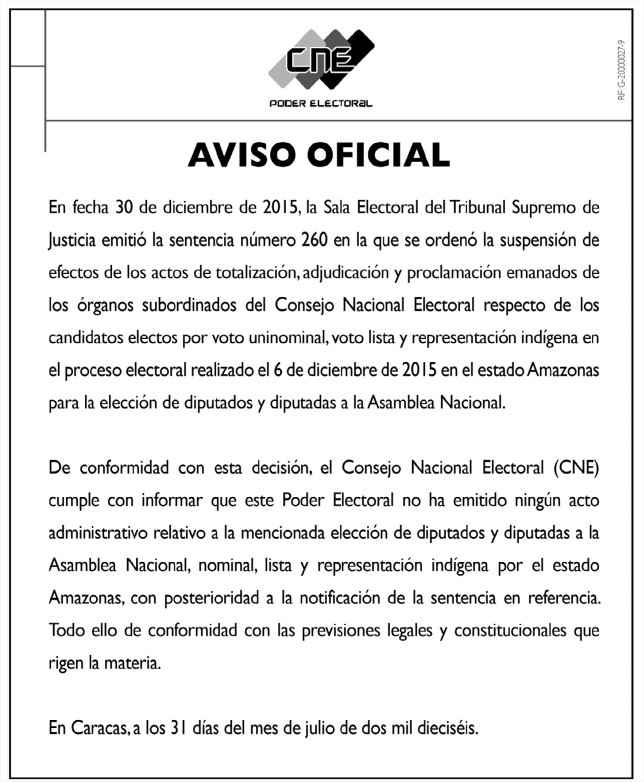 Comunicado CNE 31-07