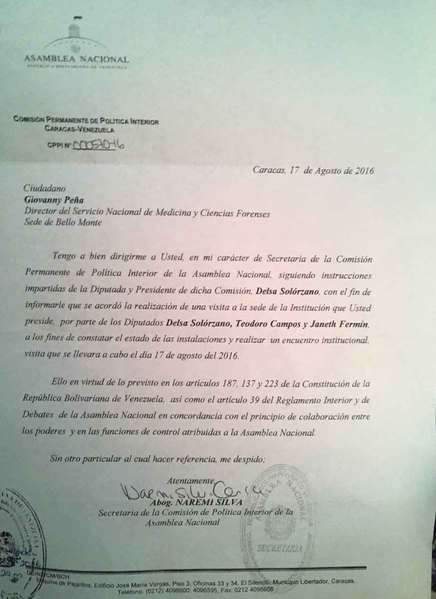 carta diputados morgue de bello monte