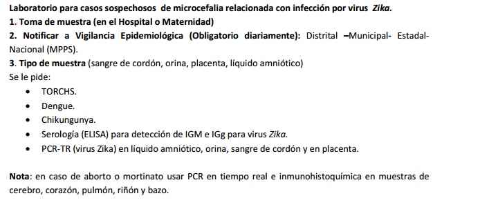 Laboratorio recomendado para un bebé con sospechas de microcefalia relacionada a zika. De estos exámenes no reciben respuestas, denuncian los galenos