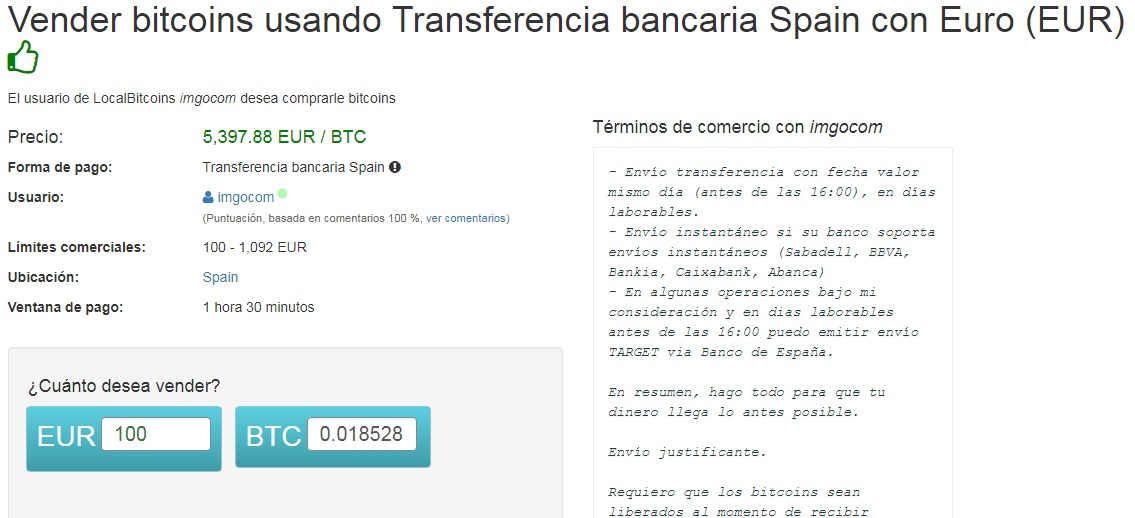 Intercambio en Localbitcoins