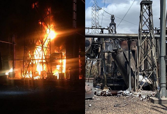 Incendio de transformador en Guri el 25 de marzo de 2019. Foto Alba Ciudad