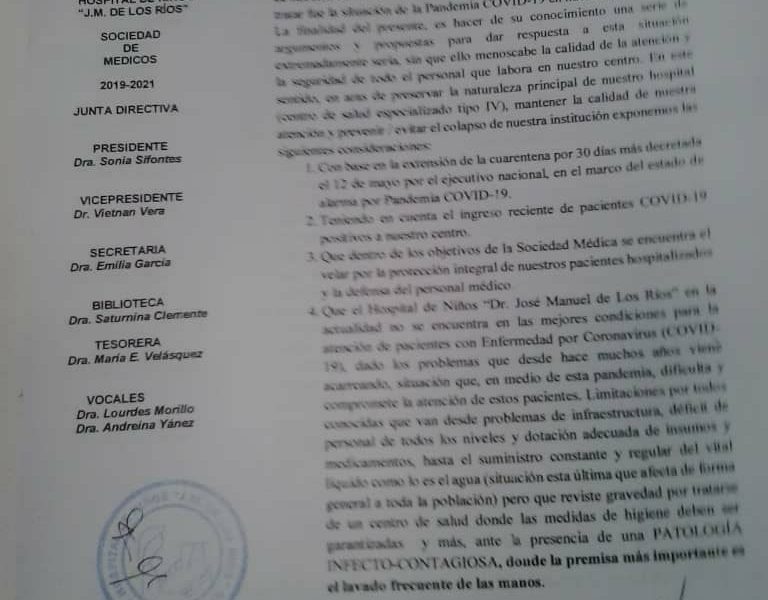 Personal del JM de los Ríos exige condiciones óptimas para recibir niños con COVID-19