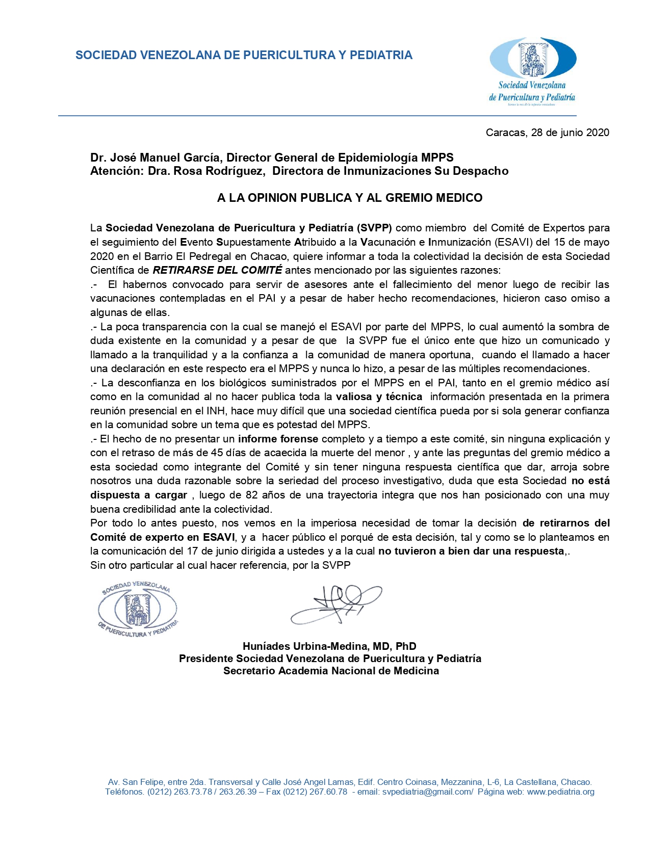 Sociedad de Pediatría advierte poca transparencia en el caso del bebé vacunado en Chacao