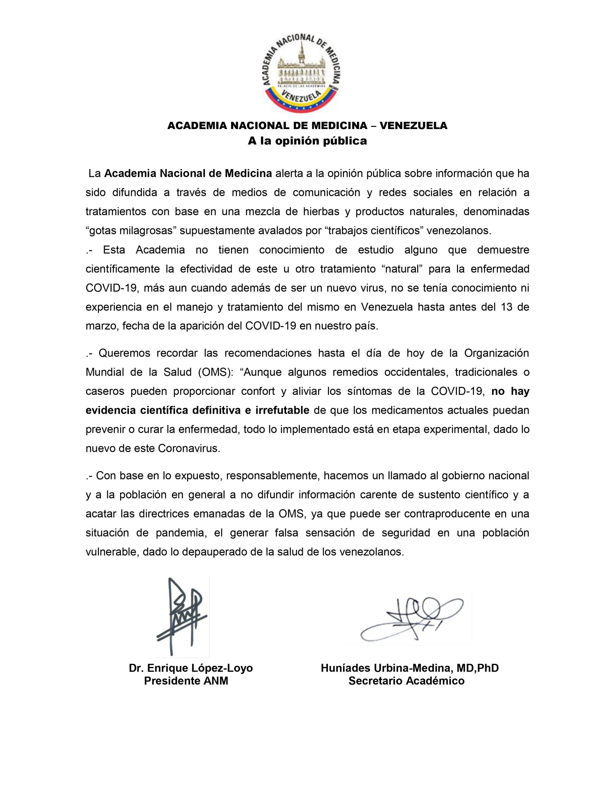 Comunicado Academia Nacional de Medicina Carvativir 