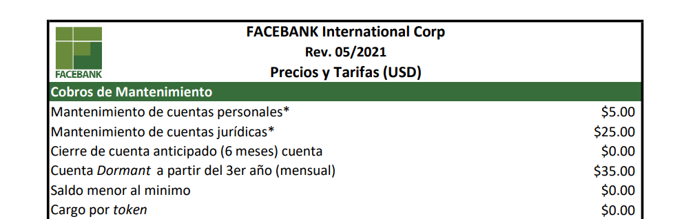 Facebank Comisiones