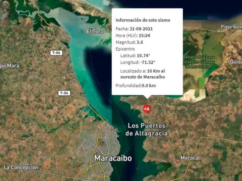 Sismo de magnitud 3.6 se registra en Maracaibo este #31Ago