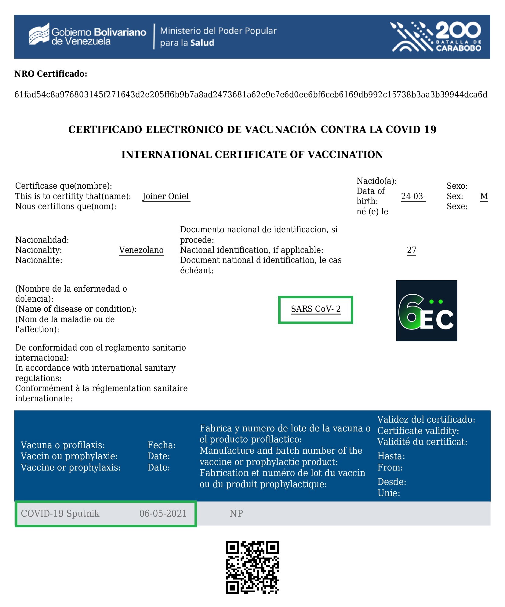 Certificado Digital de Vacunación