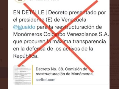 PJ, AD y UNT: Guaidó no puede ordenar unilateralmente la reestructuración de Monómeros