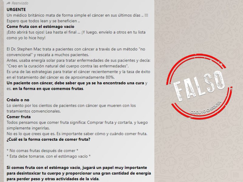 Ingerir frutas con el estómago vacío no elimina el cáncer
