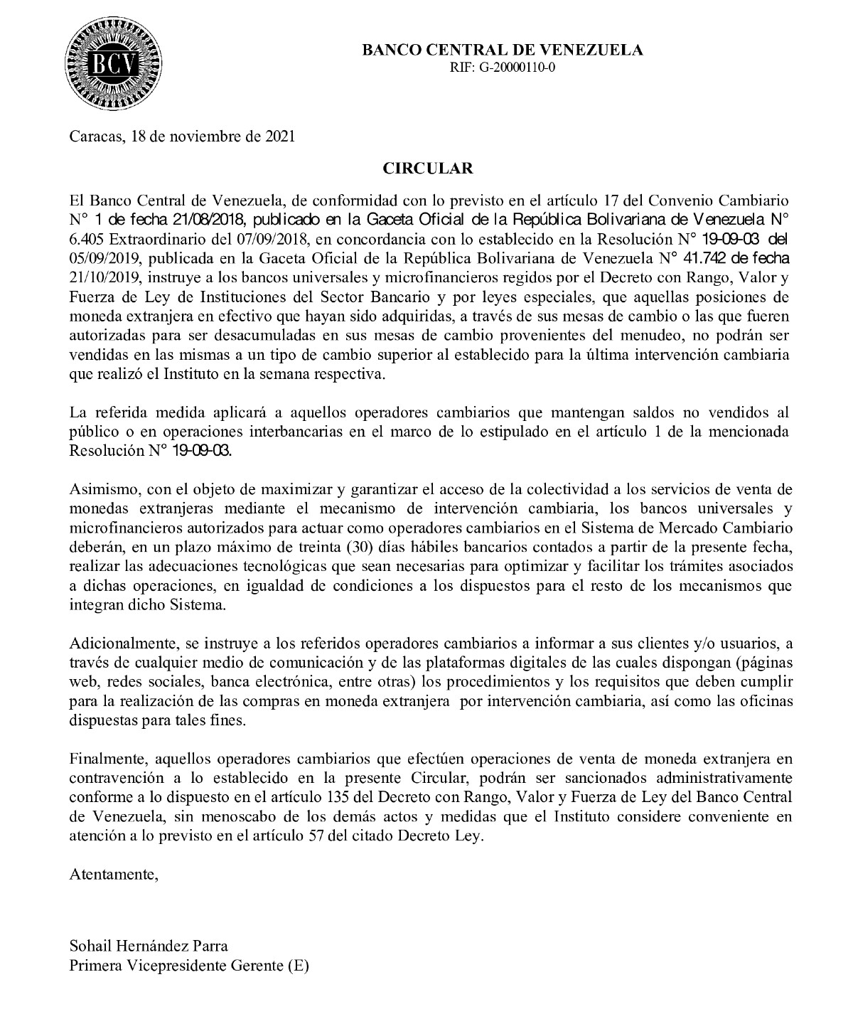 Venta de divisas en efectivo