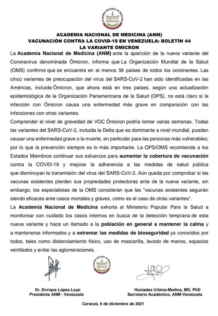 Academia de Medicina pide reforzar la vigilancia para detectar a la variante ómicron