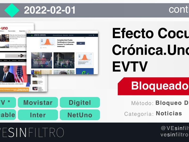Venezuela Sin Filtro registra bloqueos contra Efecto Cocuyo, Crónica Uno y EVTV Miami