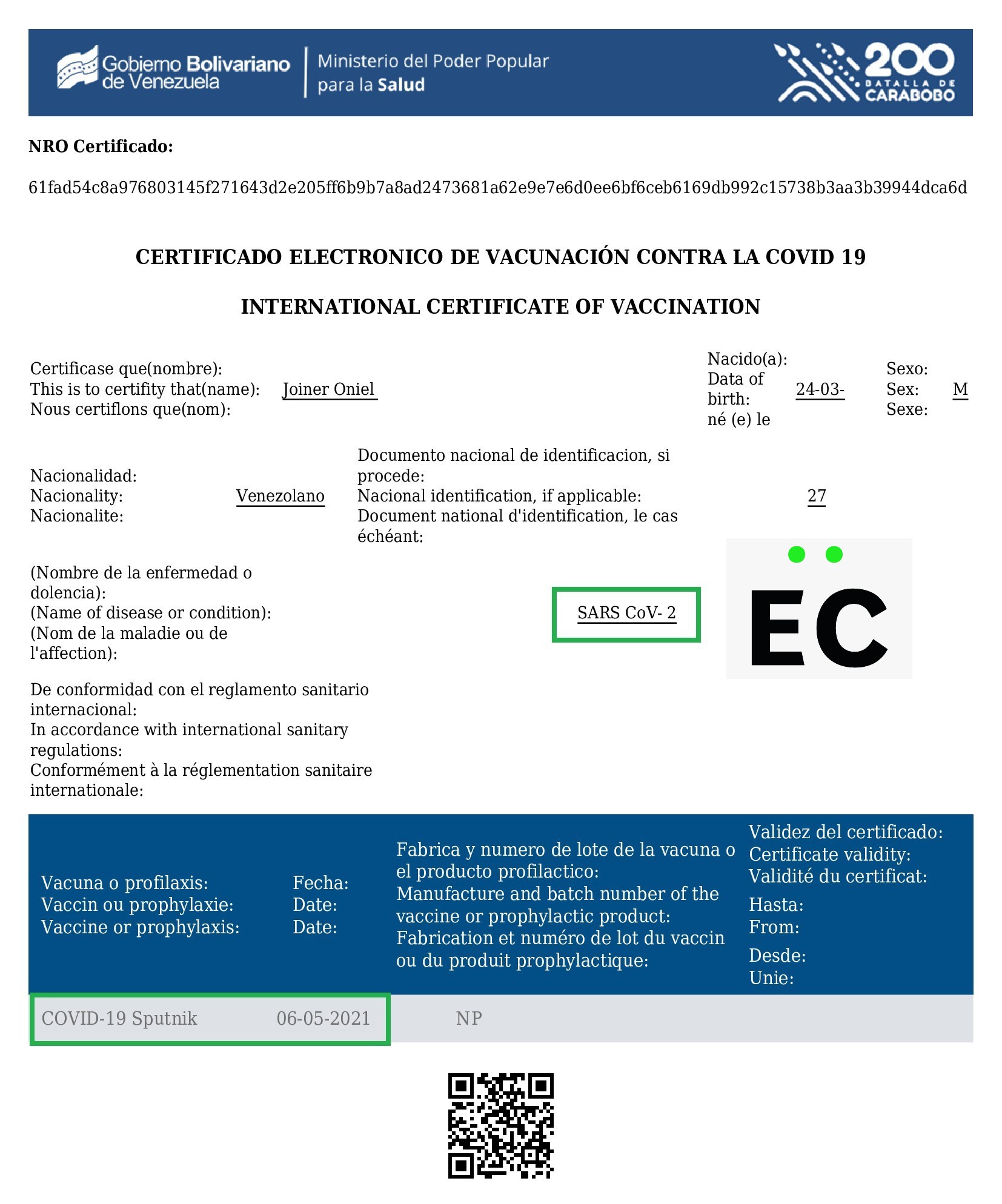 Certificado digital de vacunación
