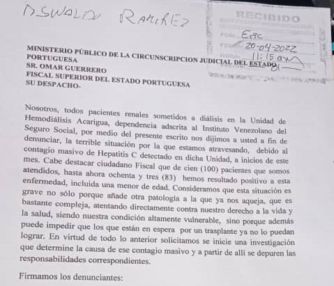 Pacientes piden investigar casos de hepatitis C en la diálisis Acarigua