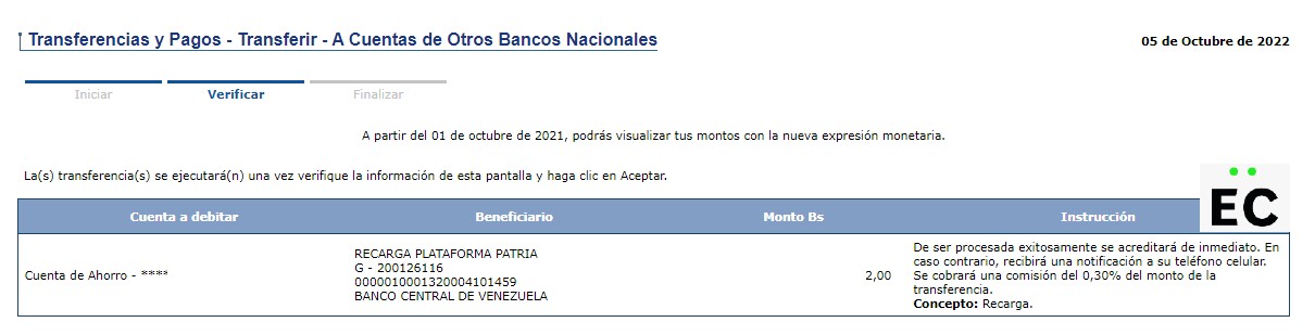 Recargar el Monedero Patria