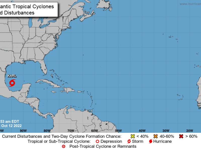 El Centro Nacional de Huracanes (NHC) de EE.UU. señaló que la tormenta estaba localizada a las 12.00 horas GMT a 170 millas (275 km) al este noreste de Tuxpan y alrededor de 185 millas (300 km) al noreste de Veracruz.