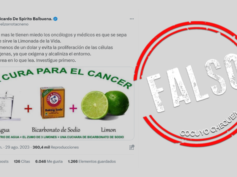 ¿La combinación de agua con jugo de limón y bicarbonato de sodio cura el cáncer?