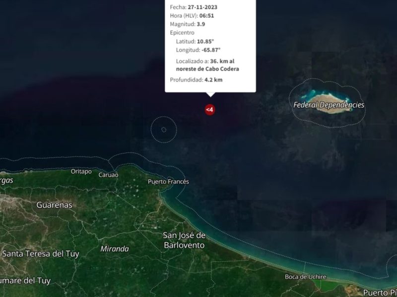 Sismo de magnitud 3,9 en costas de Miranda se siente en Caracas