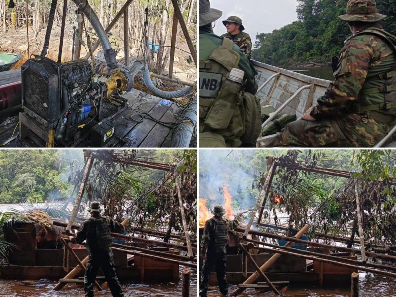 Militares destruyen balsas y campamentos de minería ilegal en Amazonas