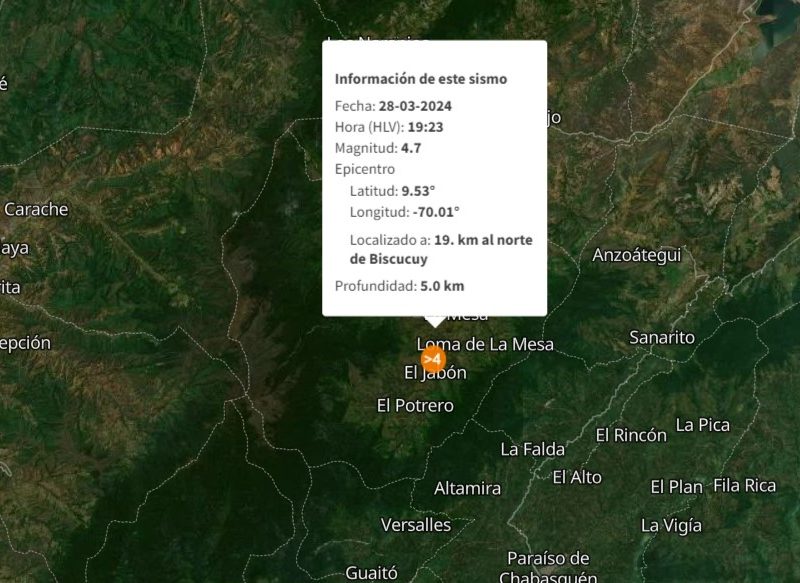 Sismo de magnitud 4.7 se siente en Portuguesa, Lara, Mérida y Zulia