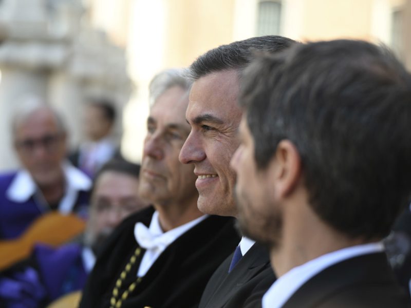 Pedro Sánchez en un acto en la ceremonia de entrega de Premio Cervantes