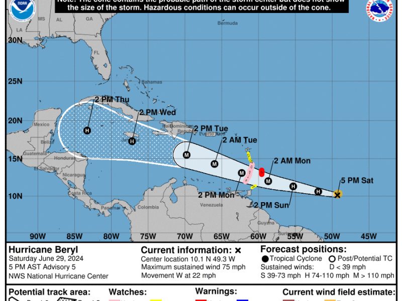 Inameh prevé que huracán Beryl llegará al noreste del país la madrugada del 1 de junio