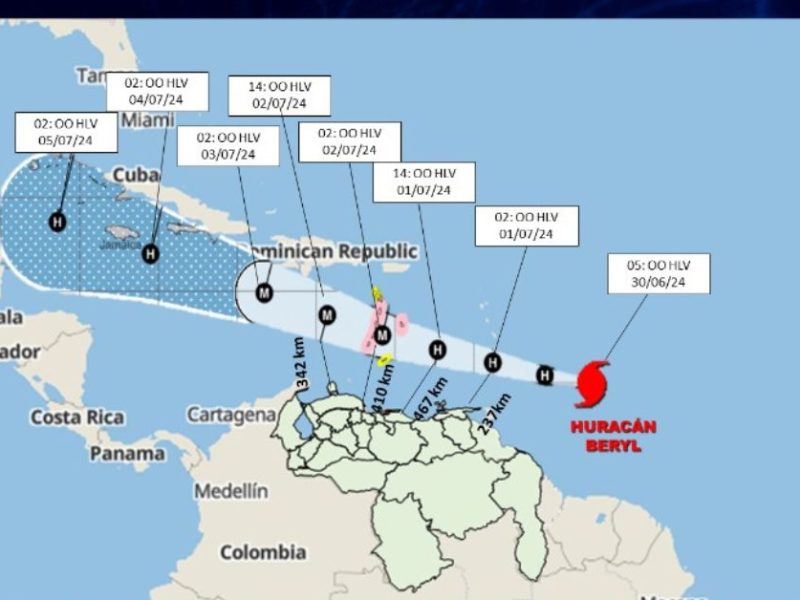 Huracán Beryl de categoría 3 pasará frente a más de 200 kilómetros de costas venezolanas
