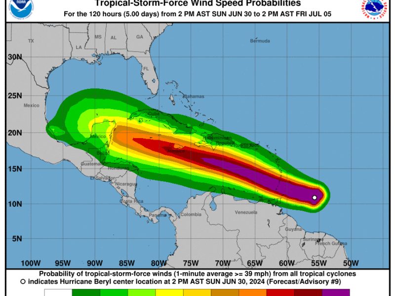 Huracán Beryl, de categoría 4, dejará "vientos potencialmente mortales", alerta el NHC