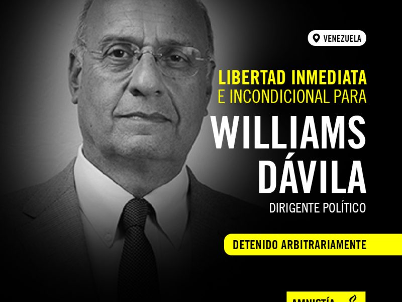 Amnistía Internacional exige liberación de Williams Dávila