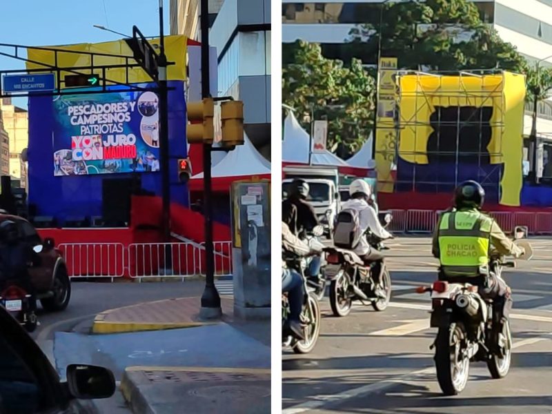 Chavismo coloca tarimas en puntos de concentración opositora