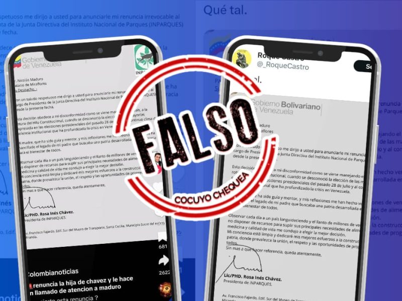 La presunta carta está firmada por Rosa Inés Chávez, aunque el nombre legal de la hija menor de Hugo Chávez es Rosinés