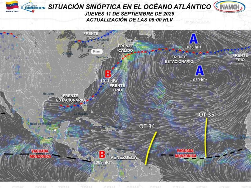 Onda tropical 34 llegará a Venezuela en las próximas horas, dice el Inameh