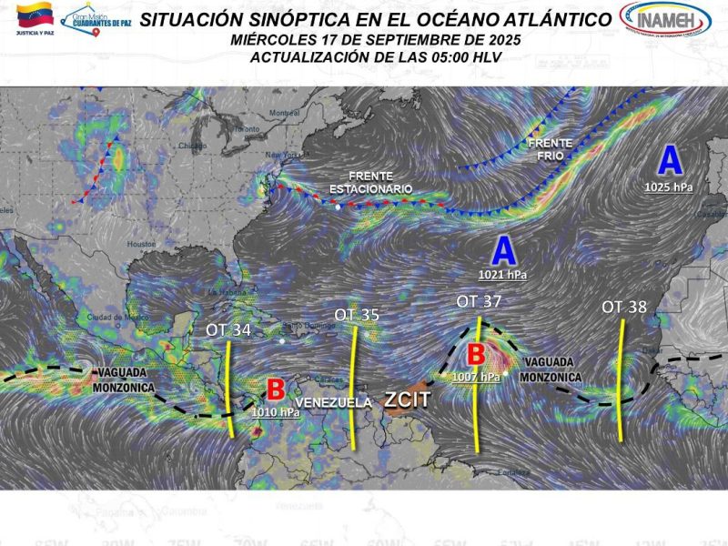 Continuarán lluvias por paso de la onda tropical 35 sobre Venezuela