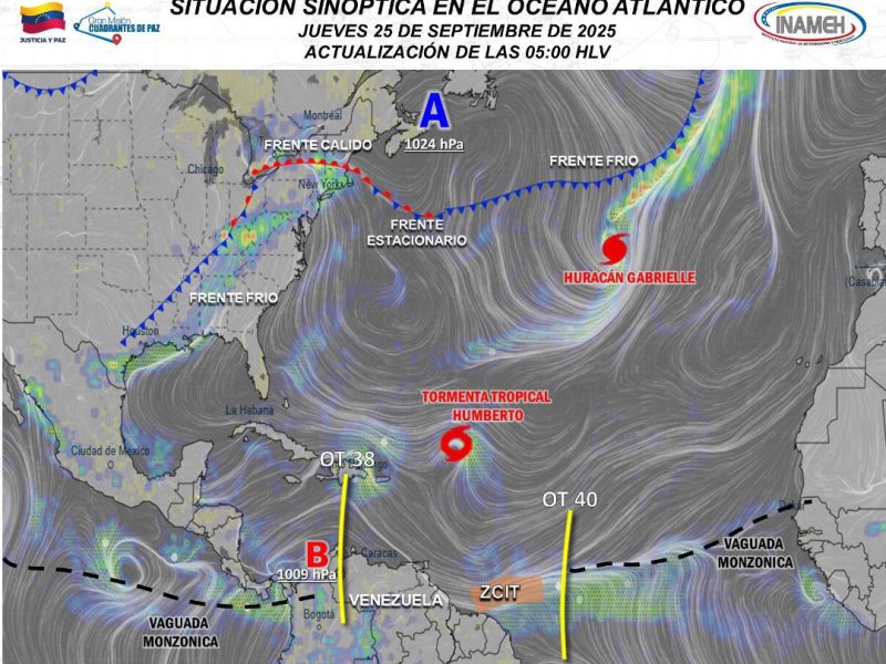 Inameh estima lluvias en el occidente de Venezuela este 25 de septiembre
